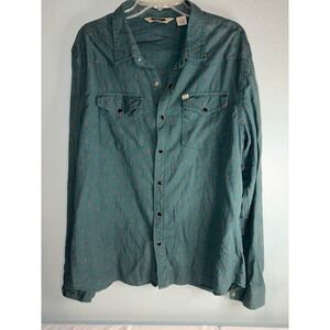 Salt Valley Western Mens XL Teal Green Ikat Print pearl Snap Western Shirt